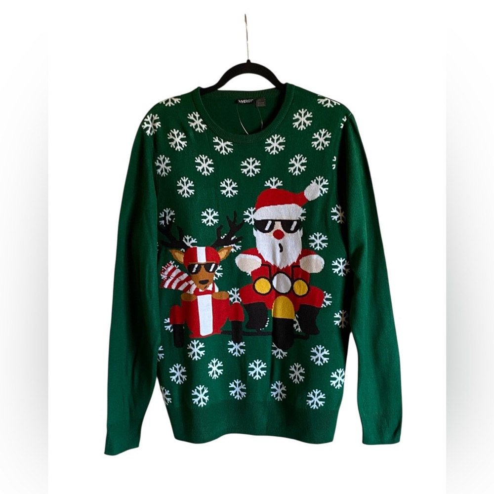 LIVERGY Christmas Santa Claus Reindeer Motorcycle Ugly Sweater M NWT Unisex